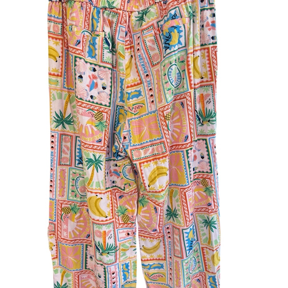 MONTEAU Los Angeles Tropical Stamp Wide-Leg Pants - Size M - Pastel Series - Picture 2 of 3
